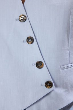 Limited Edition Ac?k Mavi Crop Fitted Dugme Detayl? Dokuma Keten Gorunumlu Yelek TWOSS23YE00016