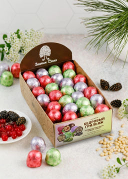 Кедровый грильяж ассорти клюква, сосновая шишка, черёмуха, 540 г | шоу-бокс