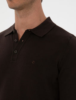 Koyu Kahverengi Slim Fit Polo Yaka Basic Triko Kazak - Pierre cardin фото 7