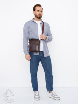 Сумка мужская кожаная 633M brown Fuzhiniao в Новосибирске