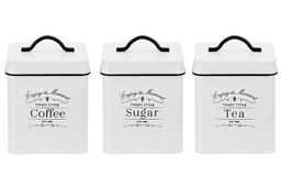 Набор 3 банок для сыпучих продуктов 1,5 л 12*12*16 см Tea, coffee, sugar + крышки с ручками, квад - Elan gallery фото 4
