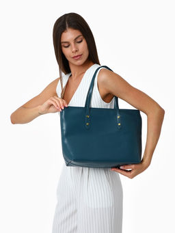 Сумка-шопер женская на молнии, размер 30.5×12×27 см, однотонная, синяя