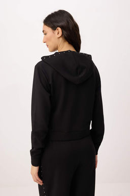 Siyah Oversize/Genis Kal?p Kapusonlu Aksesuar Detayl? Orme Sweatshirt TWOSS26SW00012