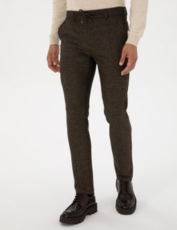 Kahverengi Slim Fit Beli Lastikli Kordonlu Kanvas Pantolon