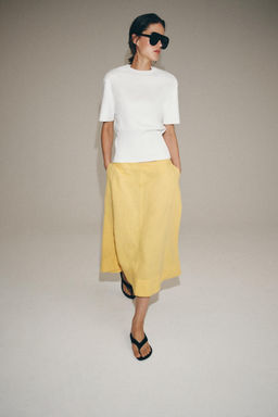 FALDA MIDI CON LINO ZW COLLECTION / Amarillo claro