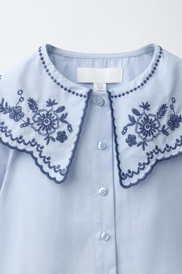 CAMISA CUELLO BOBO BORDADO / Azul claro - Zara фото 3