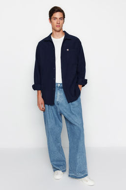 TRENDYOL MAN Lacivert Oversize Fit Gomlek Yaka Etiket Detayl? Kase Gomlek TMNAW24GO00015 - Trendyolmilla фото 3