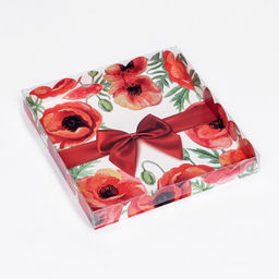 Цена за 5 шт. Коробка для печенья, Красный бант 21?21?3 см