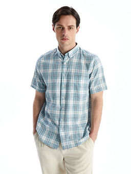 Regular Fit K?sa Kollu Ekose Poplin Erkek G?mlek