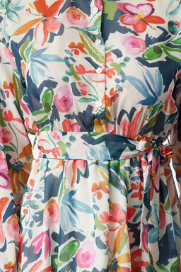 Cok Renkli Cicek Desenli Belden Ac?lan Mini Astarl? Sifon Ucus Ucus Dokuma Elbise TWOAW24EL00841