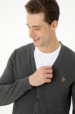 Мужской базовый трикотажный кардиган антрацитового меланжа - U.s. polo assn фото 2