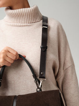 Замшевая сумка сэтчел Colette DBR 31349 черный каштан  фото 16