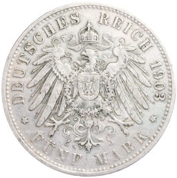 Монета 5 марок 1903 года D Германия (Бавария)
