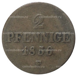Монета 2 пфеннига 1856 года F Германские государства  Саксония