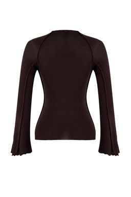 Kahverengi Fitted/Vucuda Oturan Dik Yaka Nervurlu Premium Yumusak Orme Bluz TWOSS26BZ00241 - Trendyolmilla фото 11