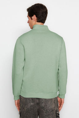 Mint Regular/Normal Kesim Dik Yaka Fermuarl? Pamuklu Basic Ici Polarl? Sweatshirt TMNAW24SW00041