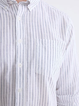 Regular Fit ?izgili Erkek Keten Kar???ml? G?mlek