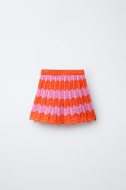 FALDA PUNTO CROCHET RAYAS / Naranja fl?or - Zara фото 4