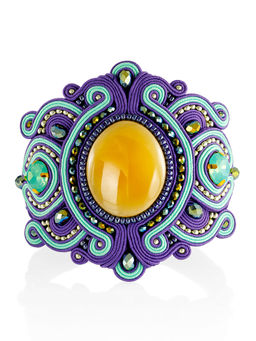 Эффектный браслет Индия с натуральным цельным янтарём и бисером