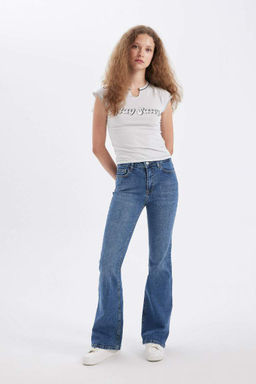 Приталенная футболка с коротким рукавом и V-образным вырезом с принтом - Defacto фото 2