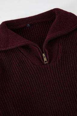 Bordo Regular Yar?m Bal?kc? Yaka Duz Triko Kazak TMNAW22KZ0347