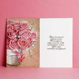 Цена за 10 шт. Открытка С Юбилеем ваза с розами, 12 18 см - Дарите счастье фото 2