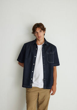 K?sa Kollu Denim Gomlek - Mavi фото 2