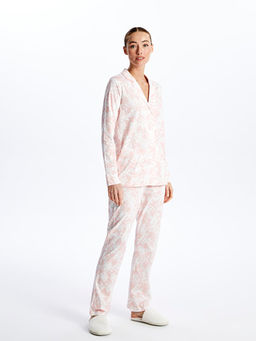 G?mlek Yaka Desenli Kad?n Pijama Tak?m?