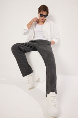 Antrasit Cizgili Pileli Klasik Baggy Fit Kumas Pantolon TMNSS24PL00024