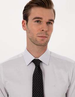 A__k Gri Slim Fit %100 Pamuk Klasik G_mlek