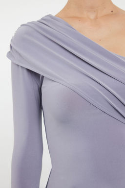 Gri Tek Kol Drape Detayl? Asimetrik Vucuda Oturan Regular/Normal Boy Esnek Orme Bluz TWOAW25BZ00029 - Trendyolmilla фото 4