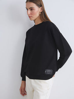 Bisiklet Yaka Nak??l? Oversize Kad?n Sweatshirt