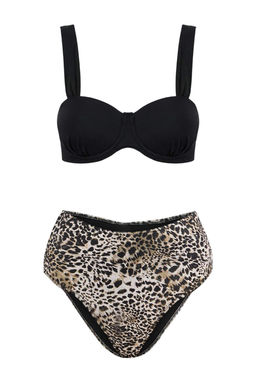 Leopar Desenli Balconette Kapl? Baglama Detayl? Yuksek Bel Regular Bikini Tak?m? TBESS26BT00035