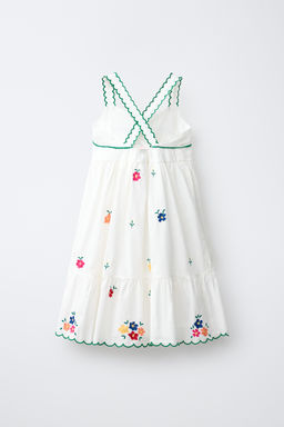 VESTIDO BORDADO FLORAL / Blanco / Verde - Zara фото 3
