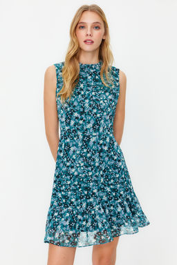 TRENDYOLMILLA Kiremit Cicekli A Kesim F?rf?rl? Astarl? Mini Dokuma Elbise TWOSS20EL0681  фото 2