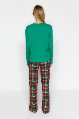 Trendyolmilla Yesil %100 Pamuklu Y?lbas? Temal? Orme Pijama Tak?m? THMAW24PT00059  фото 6