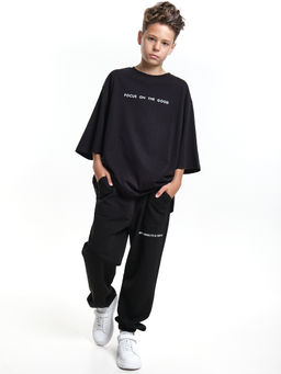 Футболка черная подростковая оверсайз PW22-7452 черный - Mini maxi фото 20