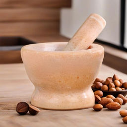 Ступка с пестиком большая, 130 мл, d=8.5 см, h=7 см, пестик 10.5 см, камень, песочная