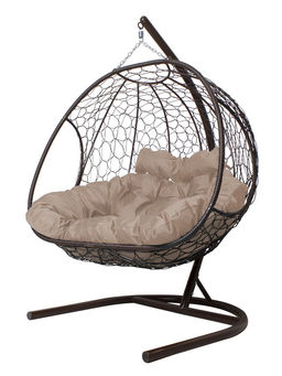 Кресло - кокон подвесное «Добрыня», 133×112×193 см, с искусственным ротангом, коричневое, с бежевой подушкой