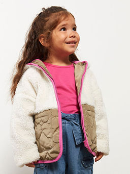 Kap??onlu Uzun Kollu Renk Bloklu Pel?? K?z Bebek Mont