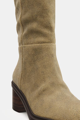 STITCHED SPLIT SUEDE HEELED BOOTS - Zara фото 11