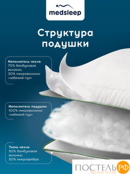 Комплект подушек со съемным стеганым чехлом MEDSLEEP DAO микробамбук/бамбук/микровол.  фото 3
