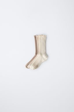 PACK TRES CALCETINES MEDIOS RIZO / Beige claro - Zara фото 4