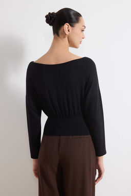 Siyah Fitted/Vucuda Oturan Kay?k Yaka Uzun Kollu Premium Yumusak Orme Bluz TWOSS26BZ00344 - Trendyolmilla фото 4