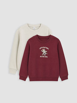 Bisiklet Yaka Bask?l? 2li Erkek ?ocuk Kal?n Sweatshirt