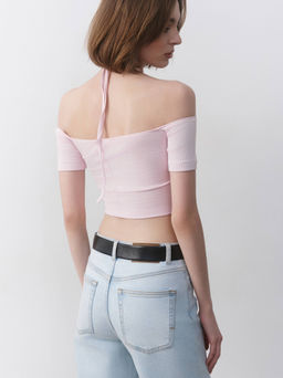 CONTE Укороченный топ в рубчик с отрытыми плечами и сборкой LD 2632 pink diamond - Conte elegant фото 2