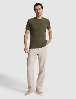 Haki Slim Fit Pamuk Kar___ml_ Bisiklet Yaka Basic T-shirt