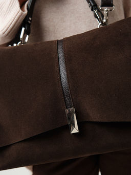 Замшевая сумка сэтчел Colette DBR 31349 черный каштан  фото 17