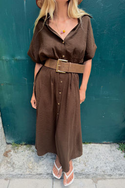 VESTIDO MIDI CINTUR?N / Marr?n - Zara фото 3