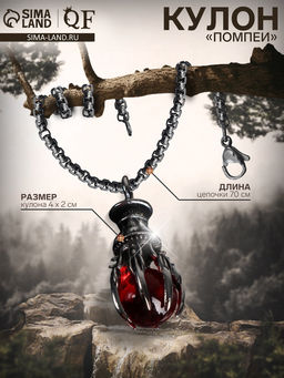 Кулон-амулет «Помпеи», символ, красный в чернёном серебре, 70 см